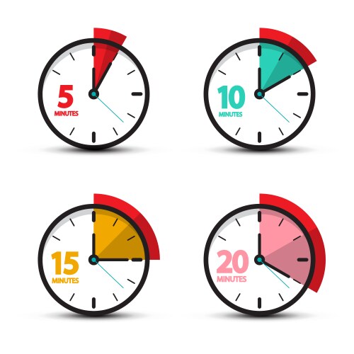 5 10 15 20 minutes analog clock icons time symbol vector image