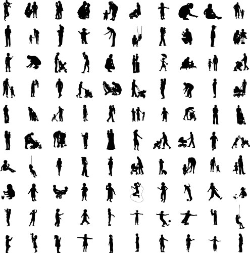 One Hundred Parental Silhouettes Vector Image