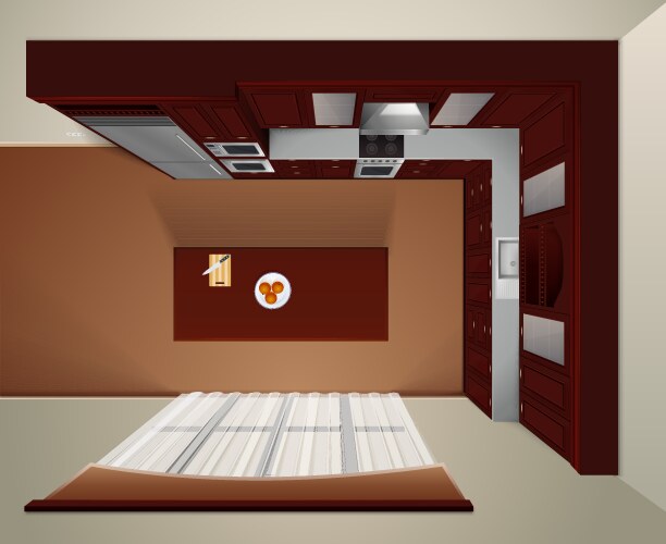 Modern kitchen top view realistic image Royalty Free Vector