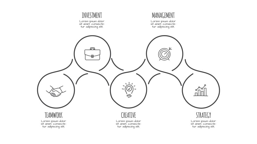 Horizontal progress diagram with 5 circles Vector Image