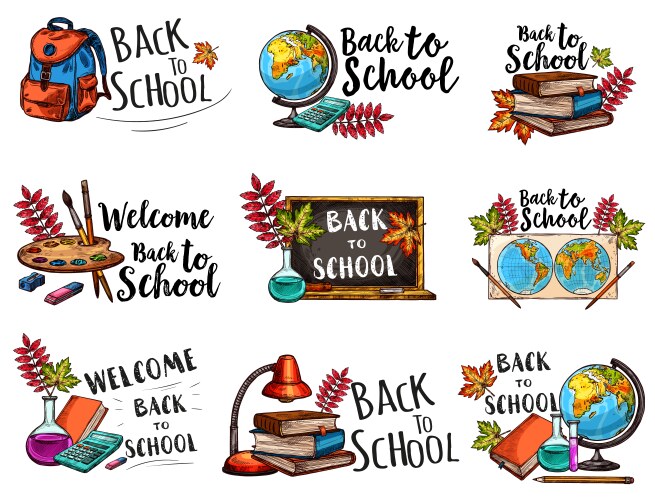 back to school isolated sketch icons set vector image