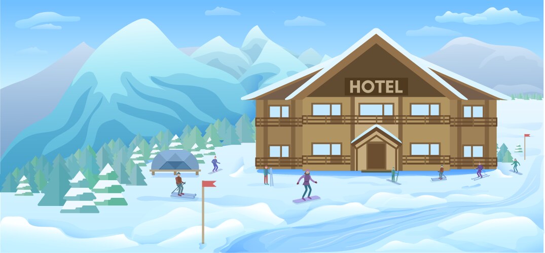 Scene with wooden house in winter Royalty Free Vector Image