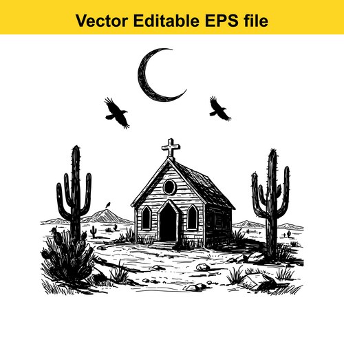 Spooky Desert Church Sketch Vector Image