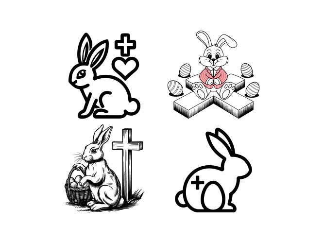Easter bunny cross line art christian rabbit – Royalty-Free Vector ...