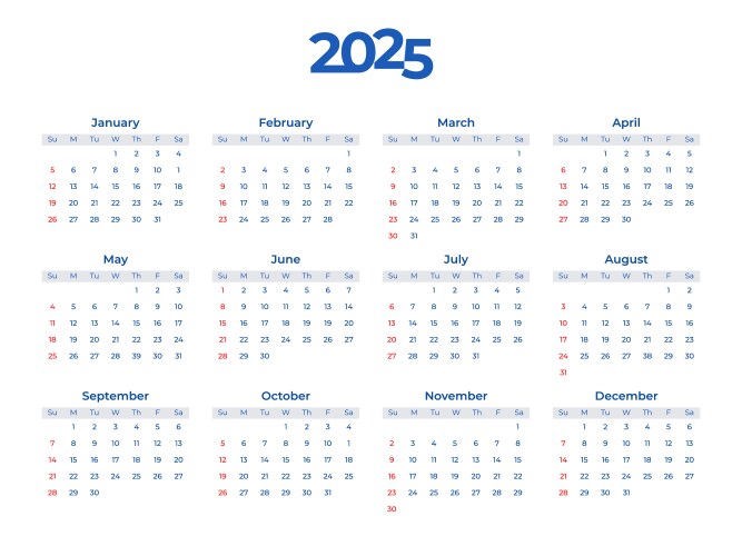 2025 calendar template week starts on sunday vector image