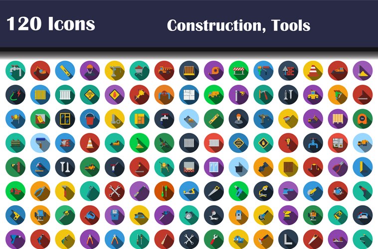 120 icons of construction tools vector image