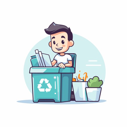 Cartoon of a man sorting garbage the concept Vector Image