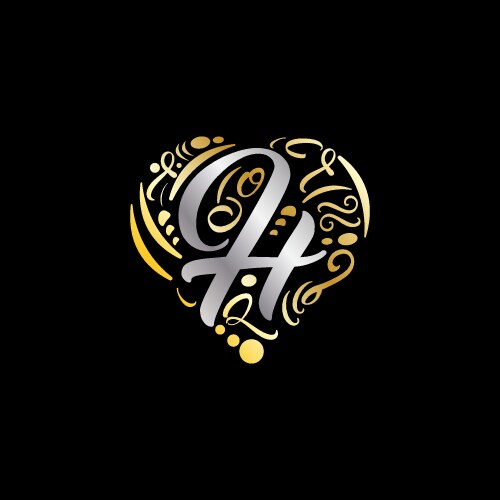 Elegant Love H Logo - Gold & Silver Vector Image