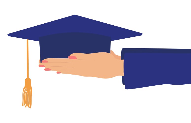 Female hand holding graduation cap Royalty Free Vector Image
