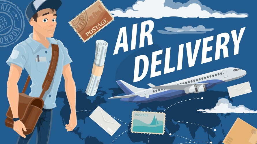 Post air mail service and mailman vector image