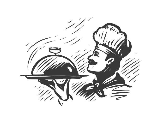Hand holding tray with lid waiter serving food Vector Image