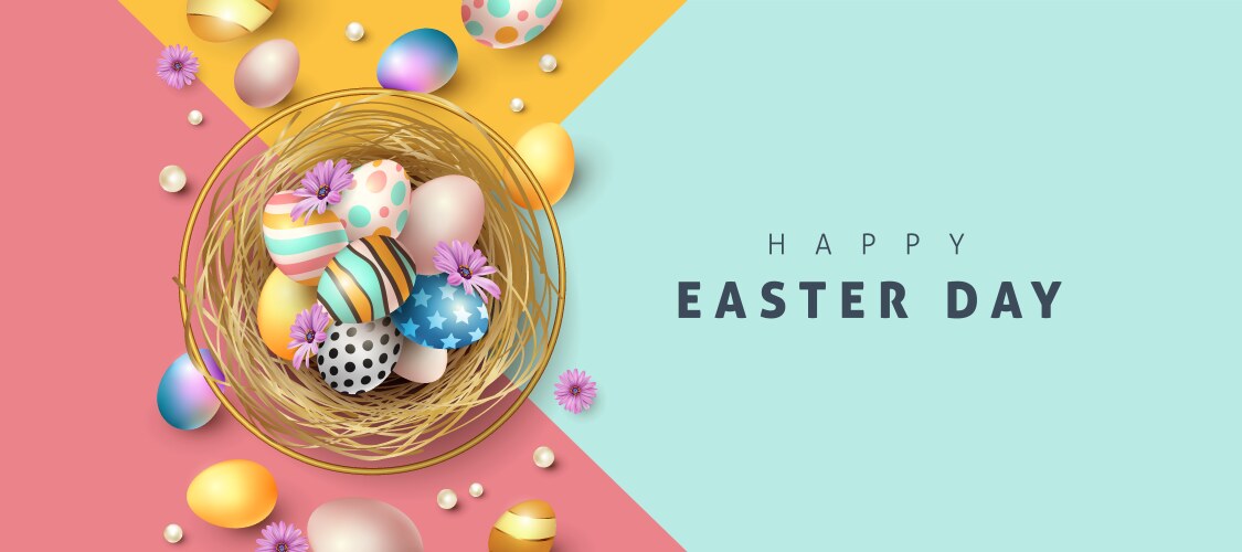 Easter banner background with cute rabbit Vector Image