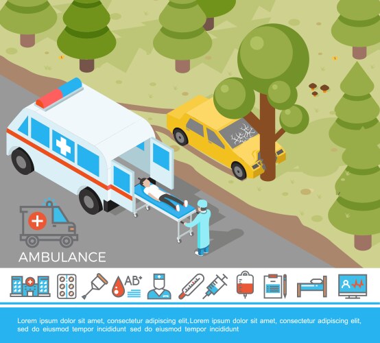 Rescue service isometric set Royalty Free Vector Image