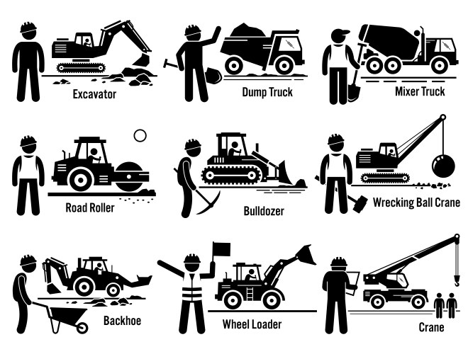 construction vehicles transportation and worker vector image