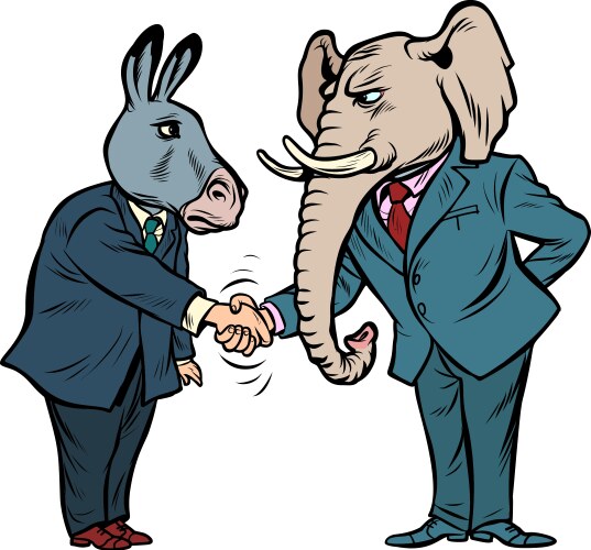 Donkey and Elephant Handshake - Politics Vector Image