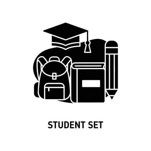 Student set flat icon collection with backpack Vector Image