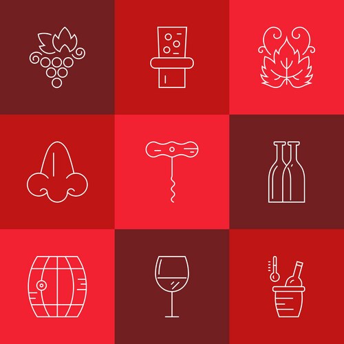 Wine Icons - Vineyard & Bottle Collection Vector Image