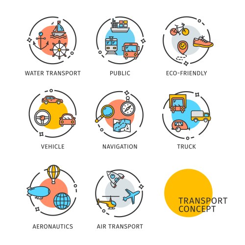 transport concept thin line icons labels set vector image vector image