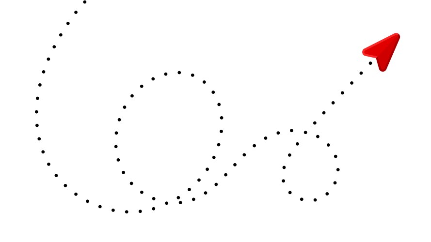 Dotted line forms an abstract shape with a red vector image