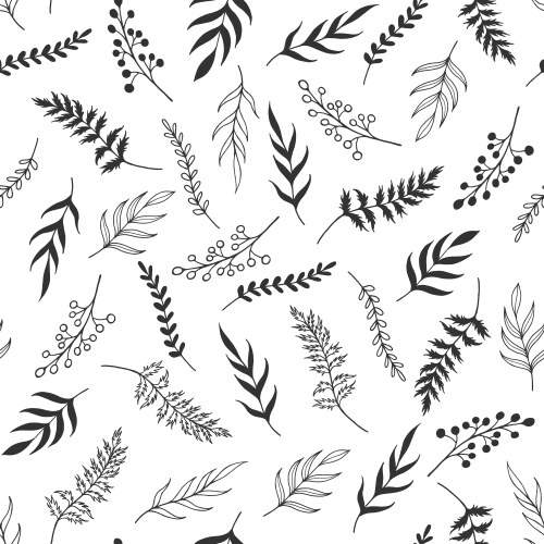 Hand drawn branches with leaves and flowers Vector Image