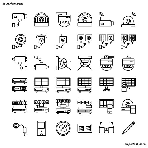 Cctv outline icons perfect pixel vector image