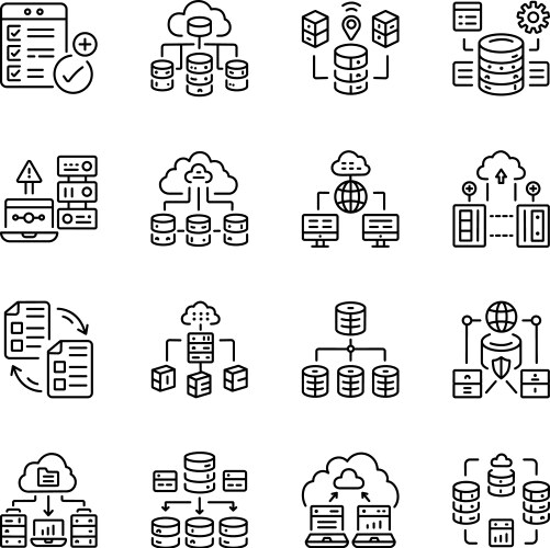 Set of linear style database configuration icons vector image