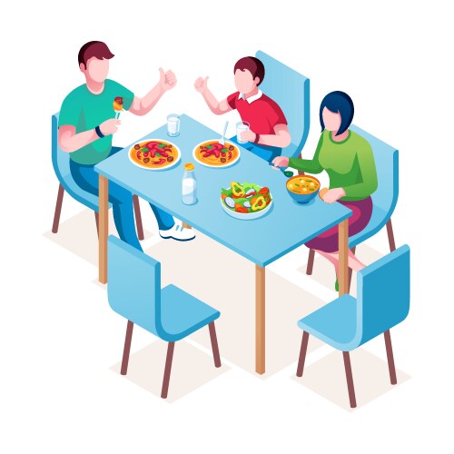 family enjoying meal or dinner lunch at table vector image