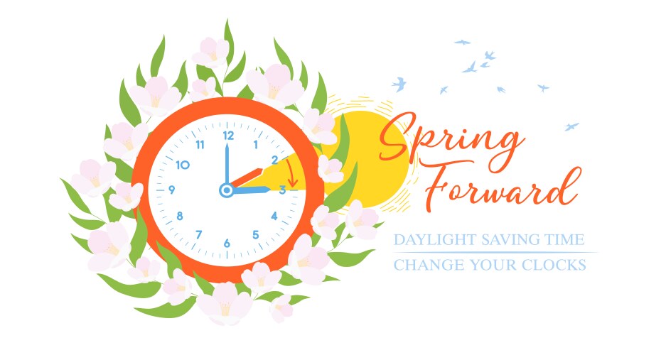 Spring daylight saving time starts the clocks Vector Image