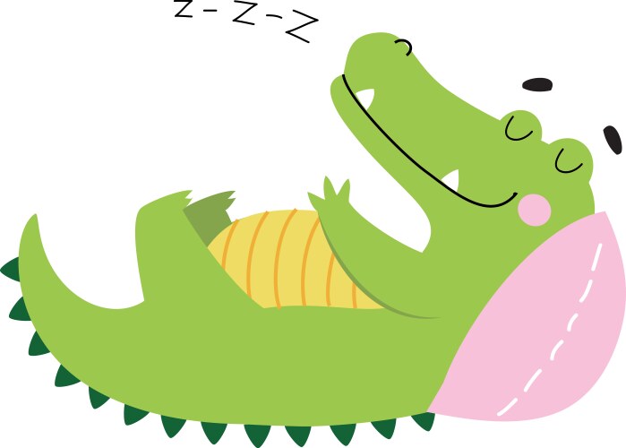 cute crocodile sleeping on pillow funny alligator vector image