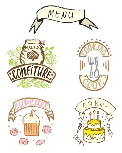 Pastry and bakery shop sketch with hand lettering Vector Image
