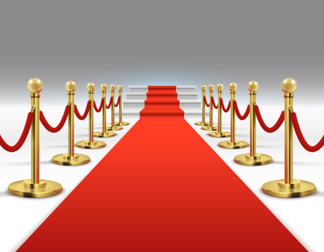 Red carpet with a golden barrier for vip events Vector Image