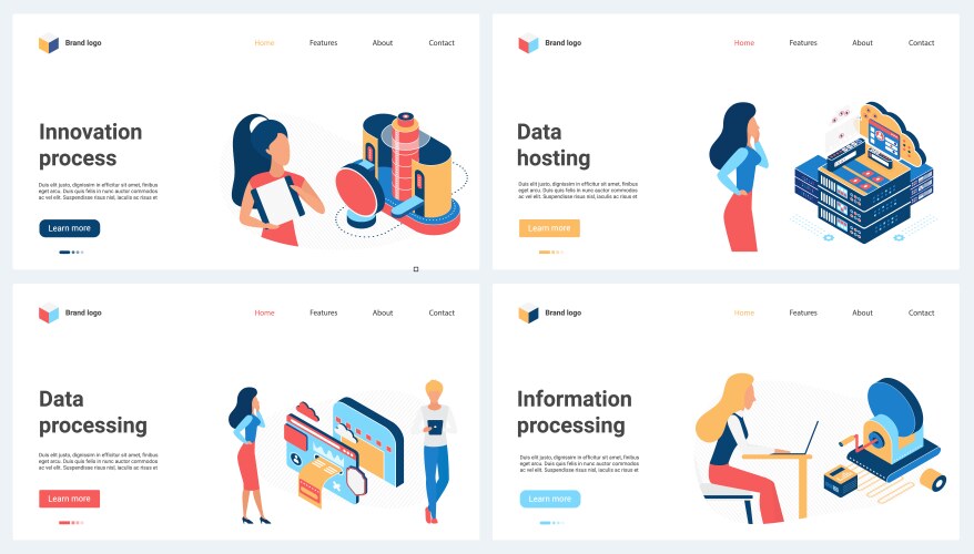 innovation hosting and data processing set tiny vector image