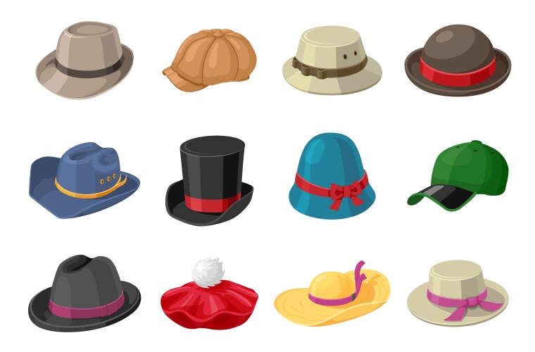 Hat set elegant fashionable head wear accessory vector image