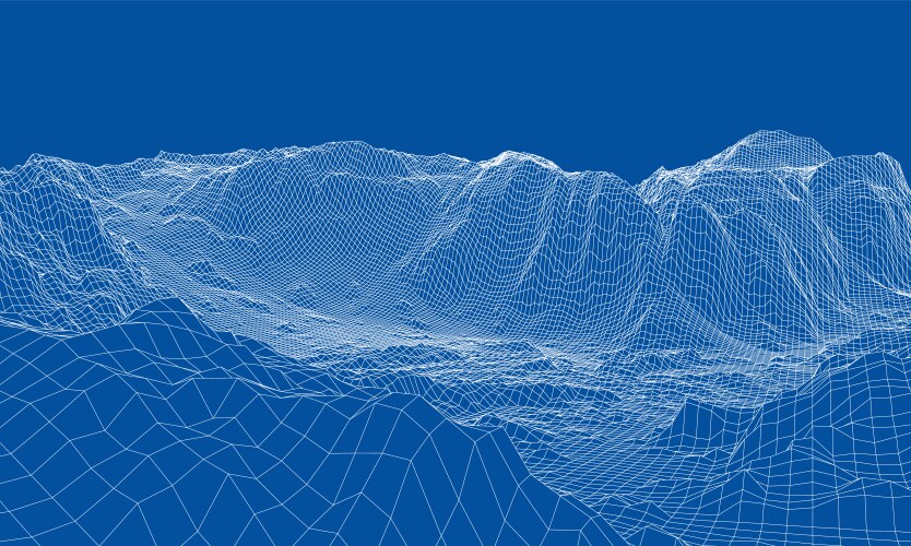 Abstract 3d wire-frame landscape blueprint style vector image