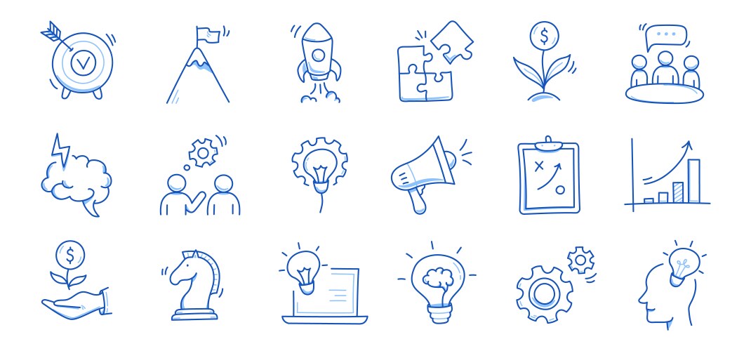 Business idea startup doodle line icon set hand Vector Image