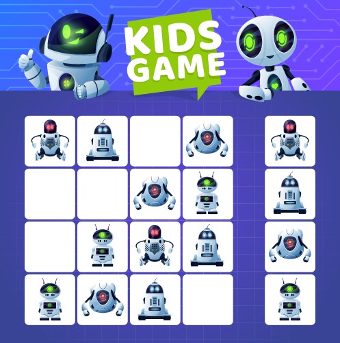 Sudoku game with cartoon robots and droids vector image