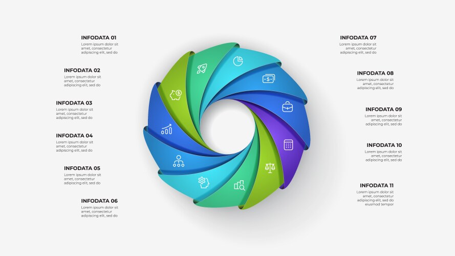 Diagram with eleven steps slide for business vector image