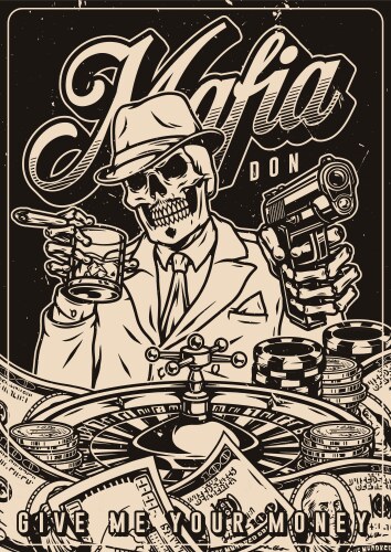 Skeleton mafioso monochrome vintage poster vector image