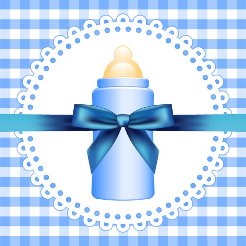 checkered background with baby bottle vector