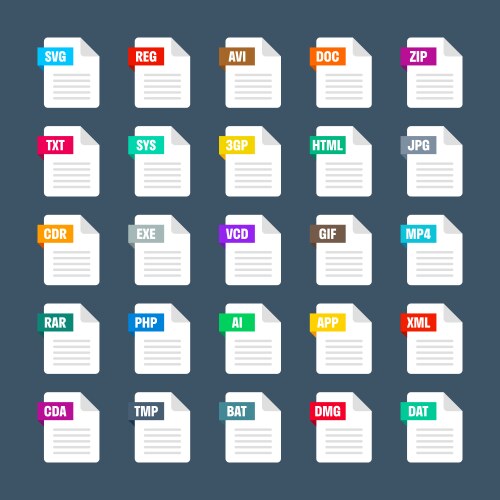 Common system file formats document types vector image
