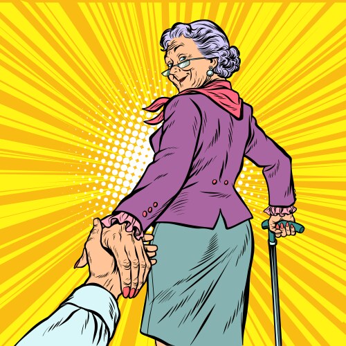 follow me mature woman granny leads hand vector image