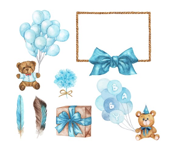 Watercolor Baby Shower Elements Vector Image