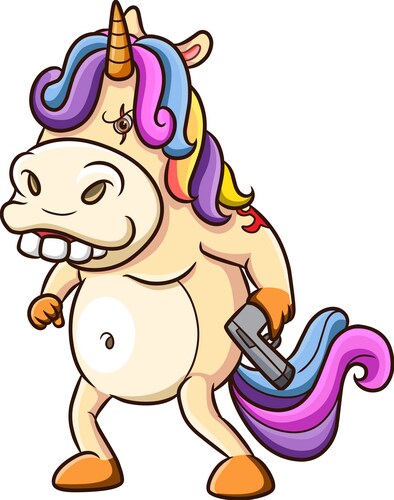 Crazy unicorn holding the shotgun Vector Image