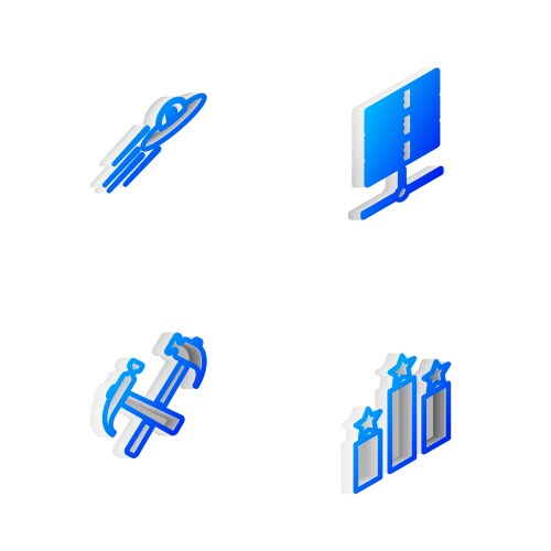 Set isometric line server data web hosting ufo vector image