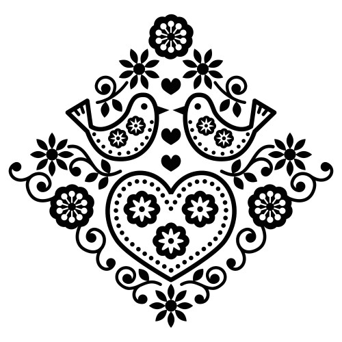 Folk art floral pattern with birds Royalty Free Vector Image