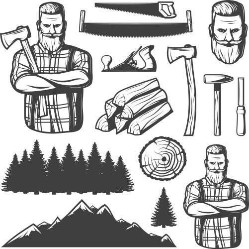 Deforestation lumberjack icon set Royalty Free Vector Image