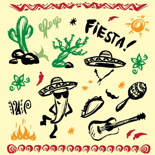 Mexican Fiesta Symbols Vector Image