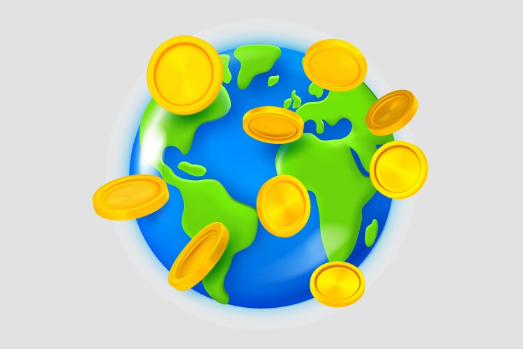 earth with gold coins world financial system vector image