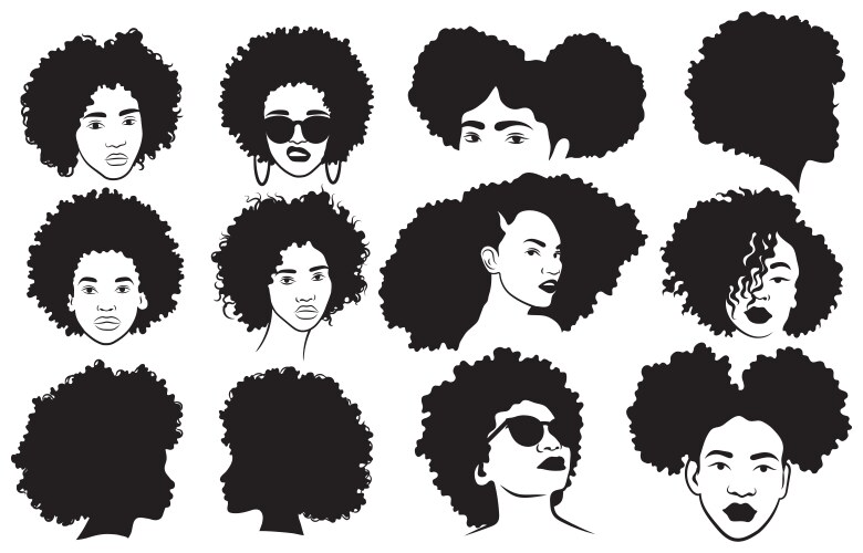 Set female afro hairstyles collection vector image