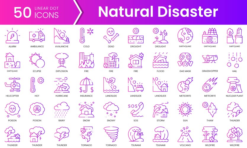 Set of natural disaster icons gradient style icon vector image